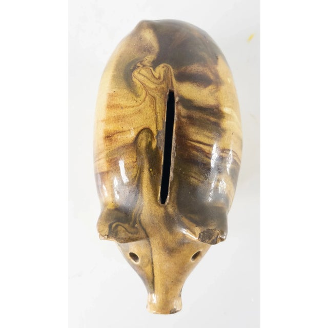 Brown Early 20th Century Rustic Pottery Pig Form Piggy Bank For Sale - Image 8 of 11