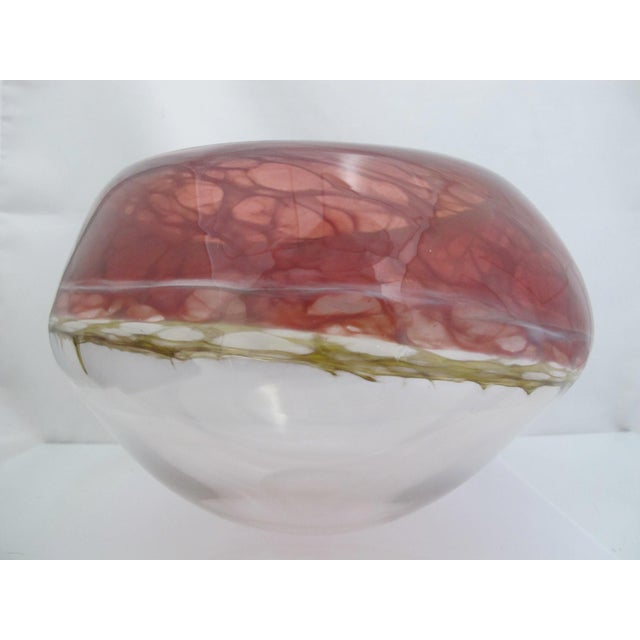 Red Tim Chilina Large Marbled Red Oregon Pacific Nw Art Glass Vase Bowl For Sale - Image 8 of 18