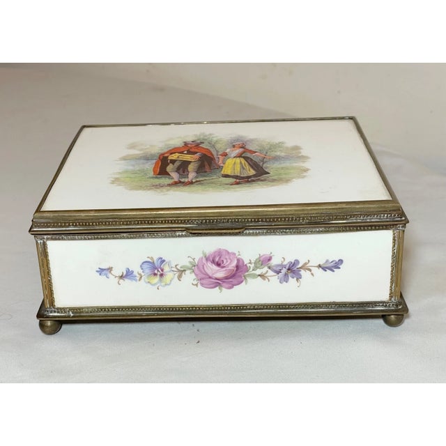 Antique 19th Century Hand Painted Porcelain Bronze French Faience Jewelry Box For Sale - Image 9 of 13
