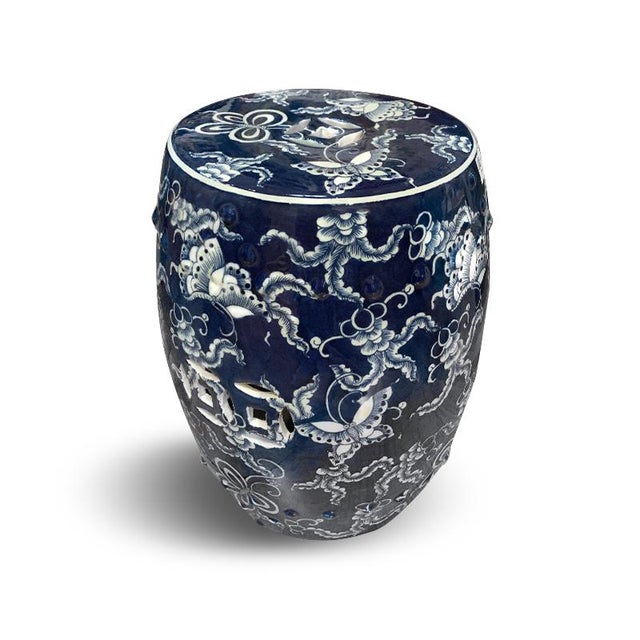 Asian ceramic garden stool made from Asian with a glossy finish with butterfly printed. Great for the backyard and indoors...
