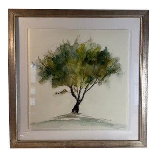 Set of 6 Contemporary Minimalist "Tree Wash Series 1-6" Watercolor & Ink Framed Painting – 22" Sq For Sale