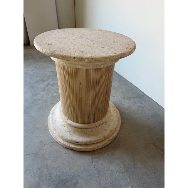 Wood Vintage Coastal Coquina - Coral Stone & Rattan Pedestal Dining Table Base For Sale - Image 7 of 12