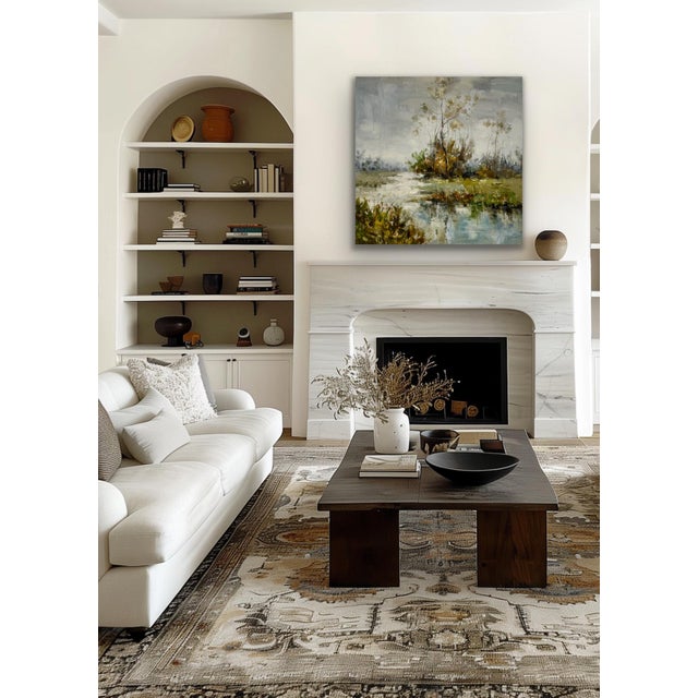 Moody Earth Tone Wetland & River Canvas - Original Acrylic Art For Sale - Image 4 of 11