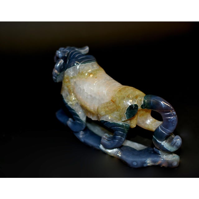 Blue Large Gemstone Tiger Statue Agate With Crystal Geodes For Sale - Image 8 of 14
