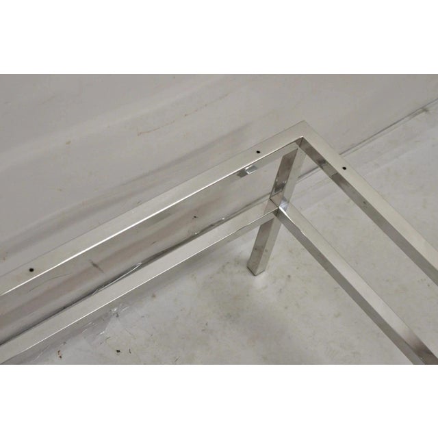 Silver Vintage Mid Century Modern Milo Baughman Style Chrome Glass Square Coffee Table For Sale - Image 8 of 12