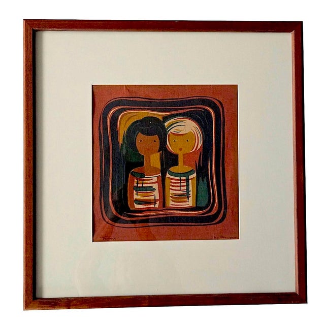 Vintage Scandinavian Ilse Roempke "Vänner" Printed Textile, Signed and Framed For Sale In Miami - Image 6 of 16