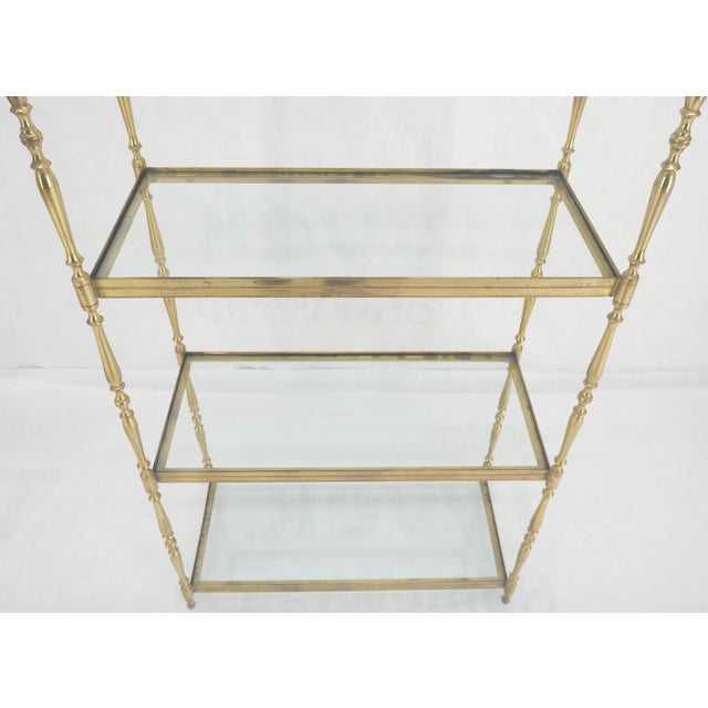 Turned Heavy Solid Brass & Glass Shelve Ball Finials Italian Decorative Etagere For Sale - Image 10 of 10