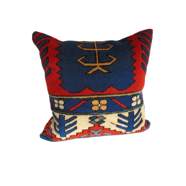 Turkish Vintage Pair of Hand Knotted Turkish Carpet Pillow Covers 20"x20" For Sale - Image 3 of 4