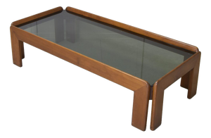 Rectangular Walnut and Smoked Glass Coffee Table by Afra and Tobia Scarpa for Cassina, Italy, 1960s