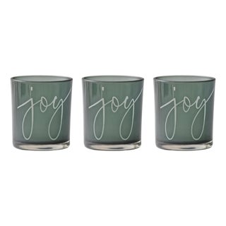 Green Glass Joy Candle Holder (Set of 3) For Sale