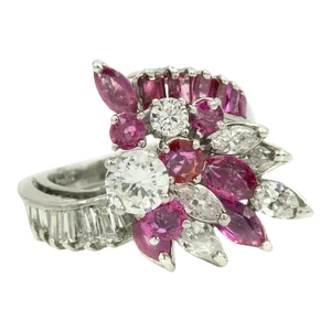 Diamond Ruby Platinum Starburst Comet Bypass Cluster Cocktail Ring size 5.25