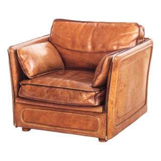 Vintage Camel Buffalo Leather Club Chair from Roche Bobois, France, 1980s For Sale