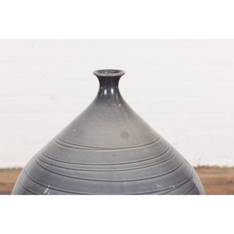 Gray Prem Collection Hand Crafted Artisan Vase with Narrow Mouth and Blue Grey Glaze For Sale - Image 8 of 12