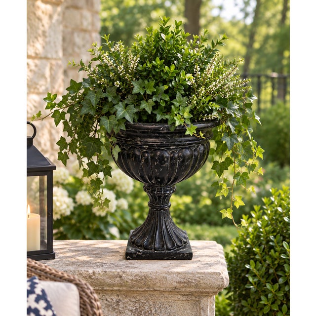 1980s Vintage Black Faux Marble Grecian Style Jardiniere Planter Urn For Sale - Image 13 of 13