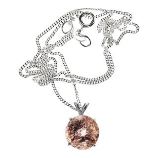 Round Morganite Pendant With Sterling Silver Chain For Sale
