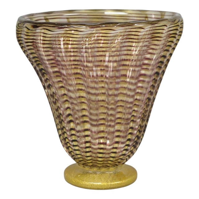 Mid 20th Century Ercole Barovier Zebrato Murano Art Glass Vase Zebrati for Ferro Toso Barovier For Sale