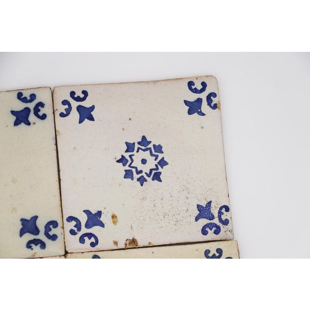 Ceramic 19th Century Set of Four Tiles Blue & White Floral, Portuguese For Sale - Image 7 of 14