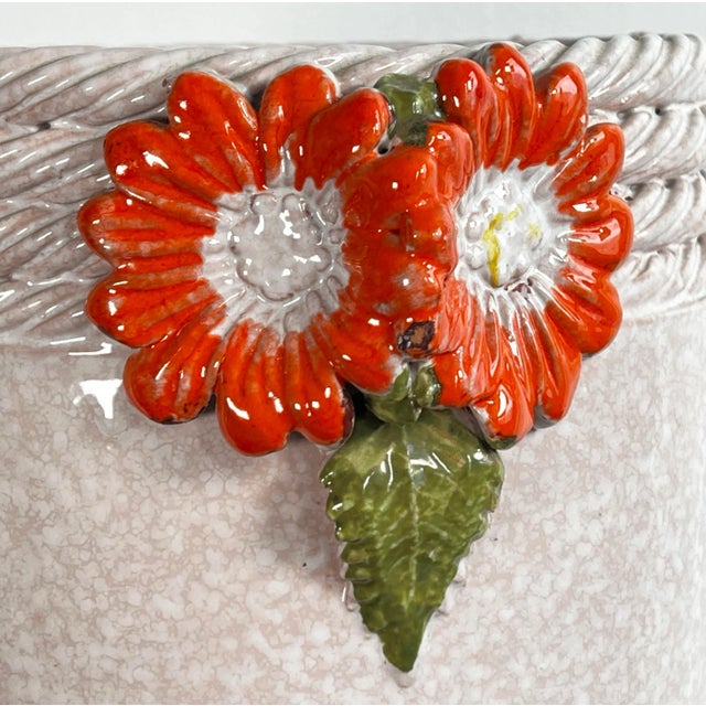 Mid-Century Modern Vintage Italian Ceramic White Floor Vase / Umbrella Stand W/ Orange Aster Flowers For Sale - Image 3 of 9