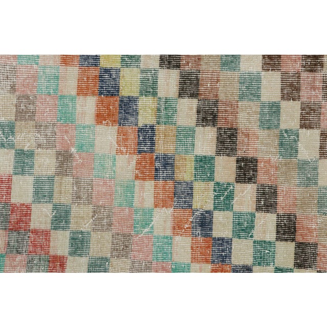 1960s Vintage Zeki Müren Rug With Polychromatic Geometric Pattern, From Rug & Kilim For Sale - Image 5 of 7
