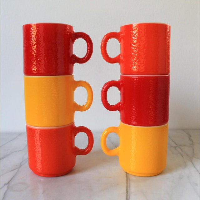 Mid-Century Modern Vintage Hazel Atlas Milk Glass Mugs, 60's Orange Peel Texture S/6 For Sale - Image 3 of 12