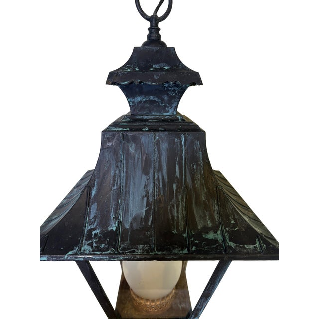 Mid 20th Century Pair of English Style Verdigris Lantern Chandeliers For Sale In Phoenix - Image 6 of 8
