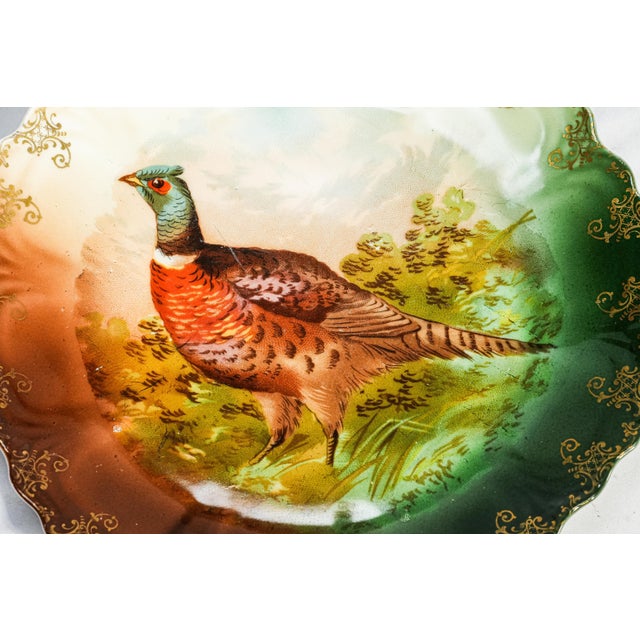 Charming Antique Pheasant Plate Hand Painted Bavaria Porcelain Hunting Lodge Wall Home Decor For Sale - Image 4 of 15