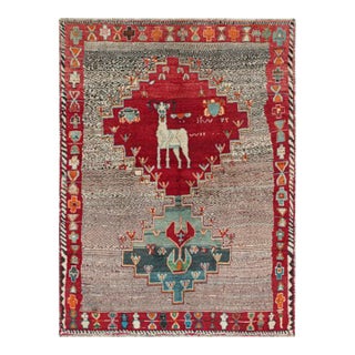 1950s Vintage Qashqai Persian Gabbeh Rug With Medallion and Pictorial by Rug & Kilim For Sale