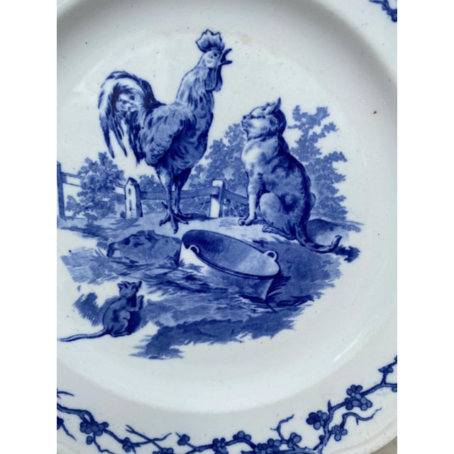 English blue & white plate rooster and cat Brown Westhead and Moore, circa 1890. Was sold in the Grand Depot 21 rue Drouot...