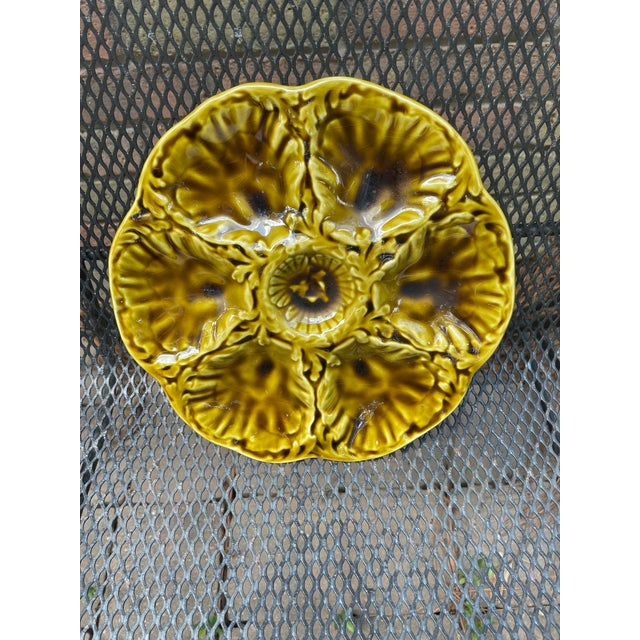 1950s French Gien Majolica Olive Green Oyster Plate For Sale - Image 15 of 15