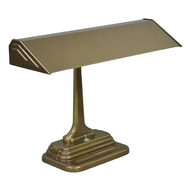 Vintage Mid Century Modern Art Deco Metal Bronze Finish Bankers Table Desk Lamp For Sale