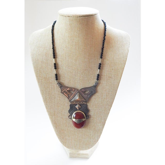 Tribal Vintage Tribal Carnelian and Silverplate Necklace For Sale - Image 3 of 8
