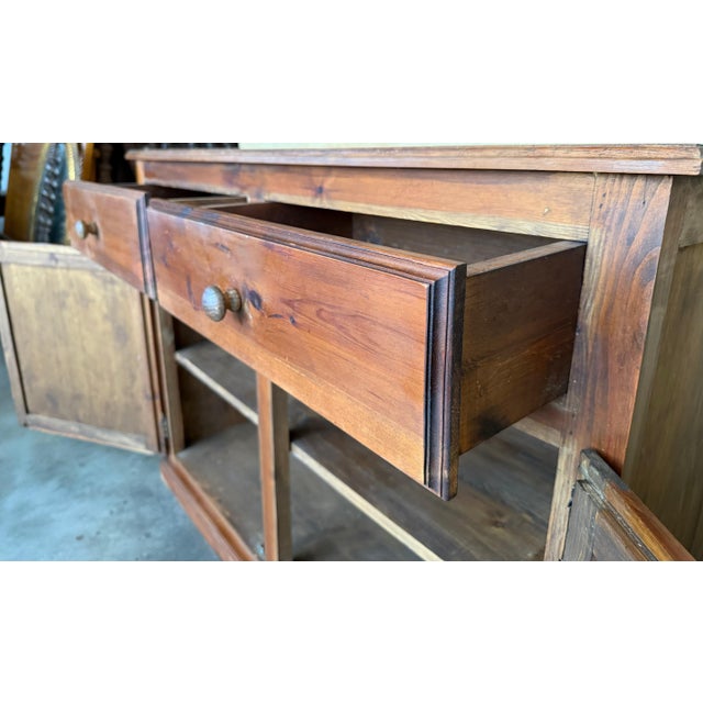 Wood 1850s Spanish Baroque Solid Pine Mobila Tuscan Two Drawers Credenza or Buffet For Sale - Image 7 of 18