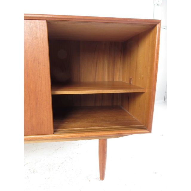 Compact Danish Modern Teak Sliding Door Credenza For Sale - Image 4 of 13