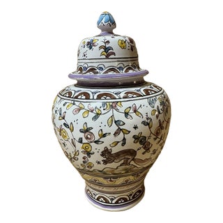 Vintage Berardos Portugal Hand Painted Ginger Jar For Sale