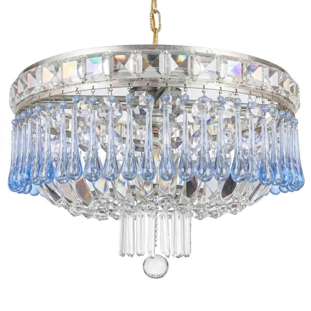 Italian Ceiling Lamp with Blue and Transparent Crystals with Four Lights, 1960 For Sale - Image 10 of 10