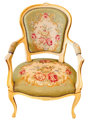 Antique Queen Anne Style Armchair with Rose Tapestry