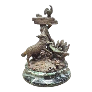 Antique Bronze Fox & Rooster Sculpture
