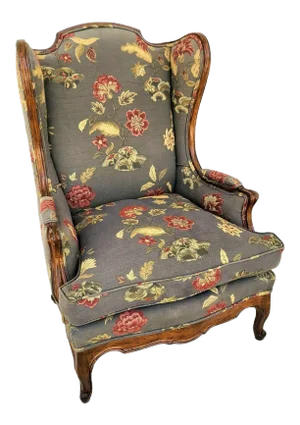 Mid Century Chippendale Wingback Down Cushion Armchair