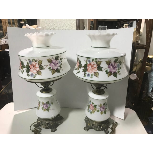 White Mid Century Hurricane Lamps- A Pair For Sale - Image 8 of 11
