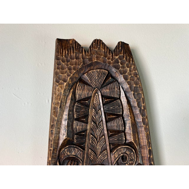 1990s Vintage African or Mayan Hand Carved Wood Wall Art For Sale - Image 5 of 7