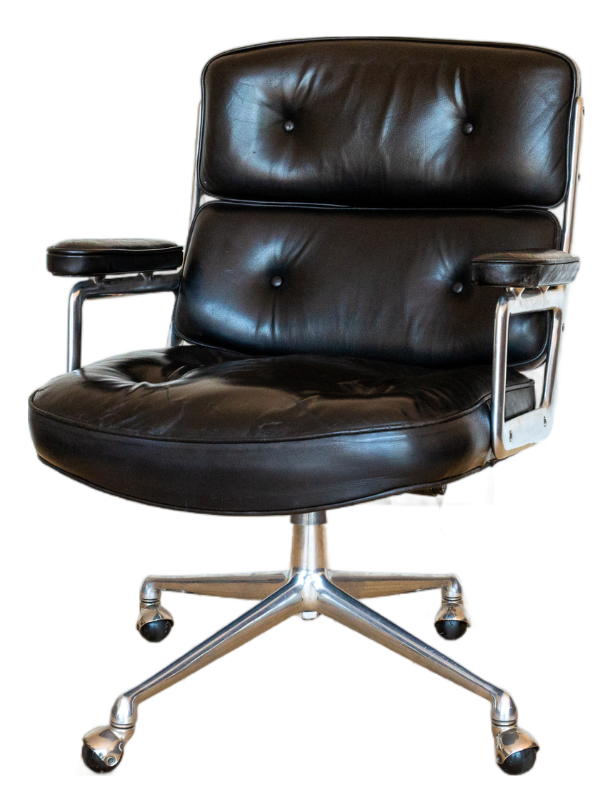 Mid-Century Time Life Desk Chair in Black Leather and Aluminium by