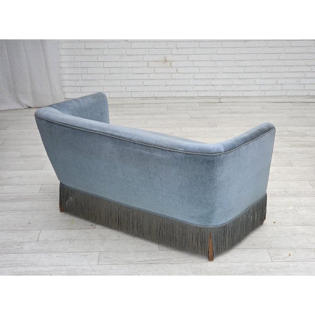 Vintage Danish Two-Seater Sofa in Blue Furniture Velour and Oak, 1970s For Sale - Image 10 of 18