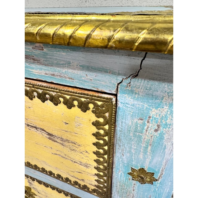 Boho Coastal Vintage Painted Chests Brass Detail - A Pair For Sale - Image 9 of 12