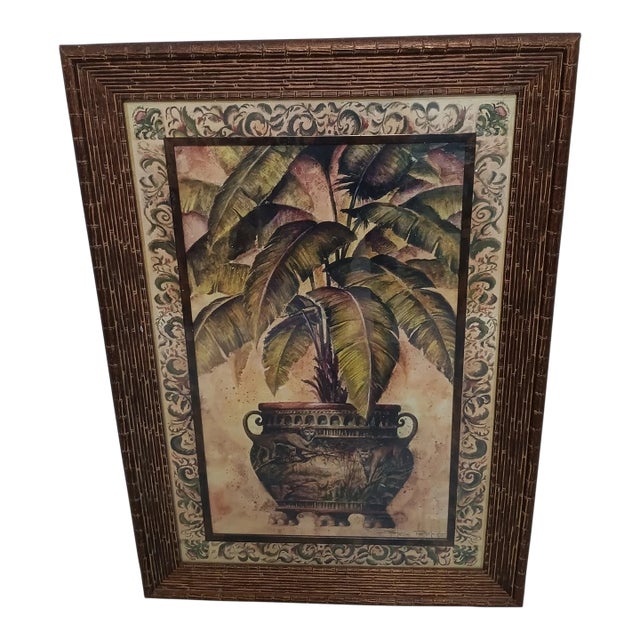 Art Picture Potted Plantation Palm by Steve Butler Gold Wood Frame Glass For Sale
