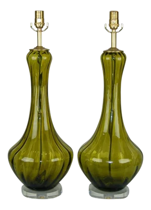 Vintage Murano Glass Petticoat Lamps Green