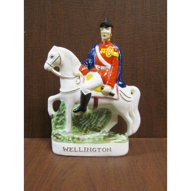 Art Deco Antique Staffordshire Style Wellington Horseback Figurine Ceramic 10" L For Sale - Image 3 of 12