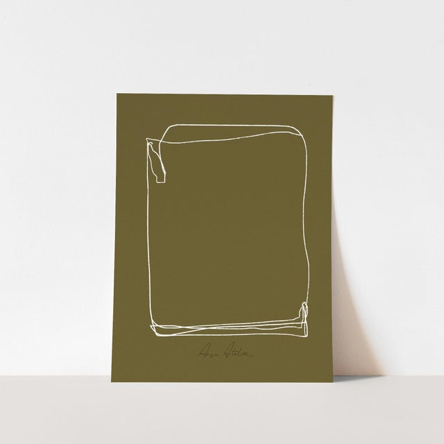 Open edition giclee print by artist Anna Pepe Elegant white lines composition on green khaki background. Abstract wall art...