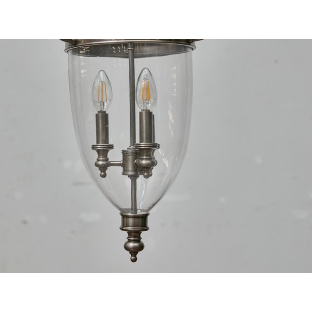 Mid-Century Modern English Midcentury Nickel Bell Lantern With Glass Dome and Three Lights For Sale - Image 3 of 16