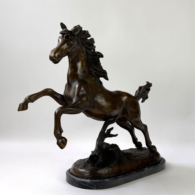 Late 20th Century Late 20th Century Bronze Rearing Horse Sculpture on Marble Base, 21” H – Dynamic Equestrian Statue For Sale - Image 5 of 10
