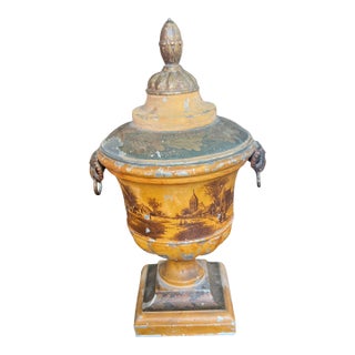 Antique Early 19the Century Dutch Tole Covered Urn With Ochre in Painted Design For Sale